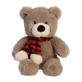 Aurora Toffee Bear With Buffalo Plaid Scarf 3 Aurora Toffee Bear With Buffalo Plaid Scarf